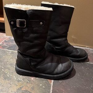 UGG Black Leather Boots with Buckle